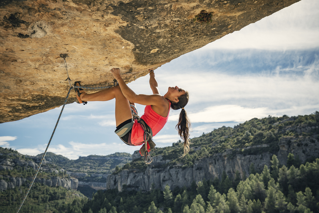 Female rock climber in Margalef Catalonia Spain